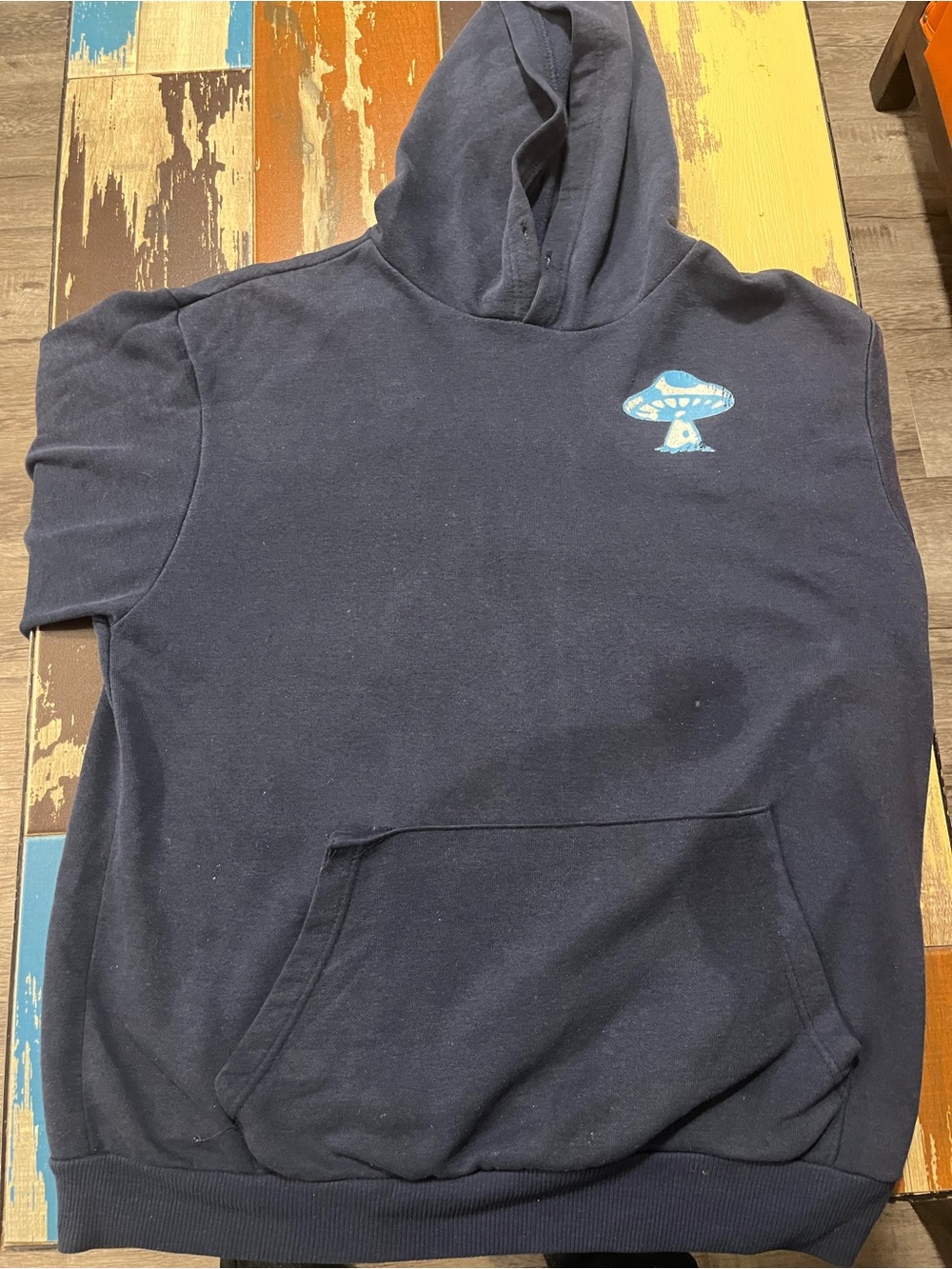 Navy Hoodie with Blue Mushroom Graphic